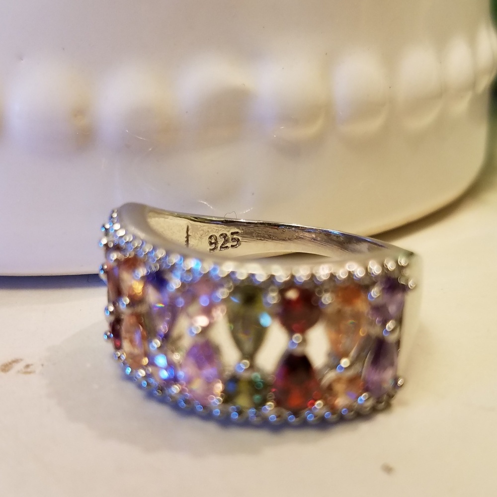 .925 stamped multi-gemstone ring 8,9 - Picture 6 of 7
